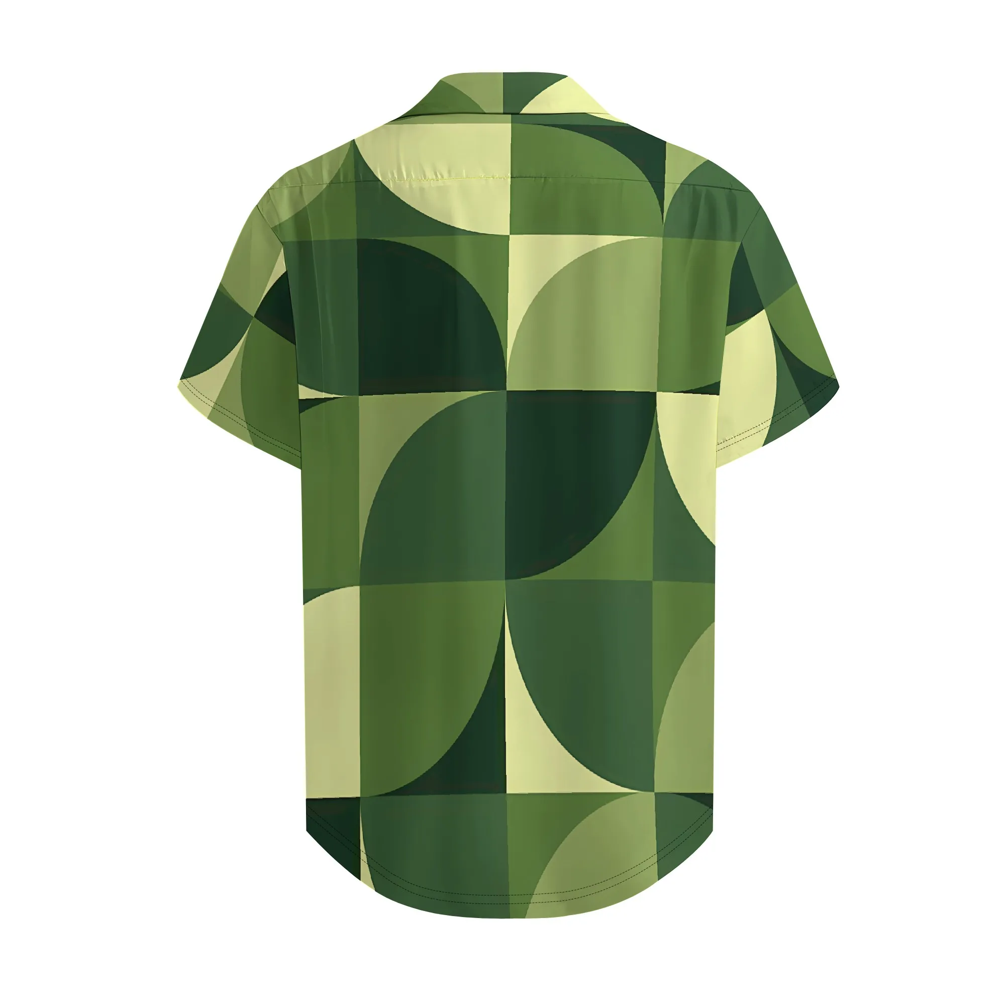 YEAE Green Geometric Fan Pattern Shirt for Men Summer Casual Short Sleeve Top