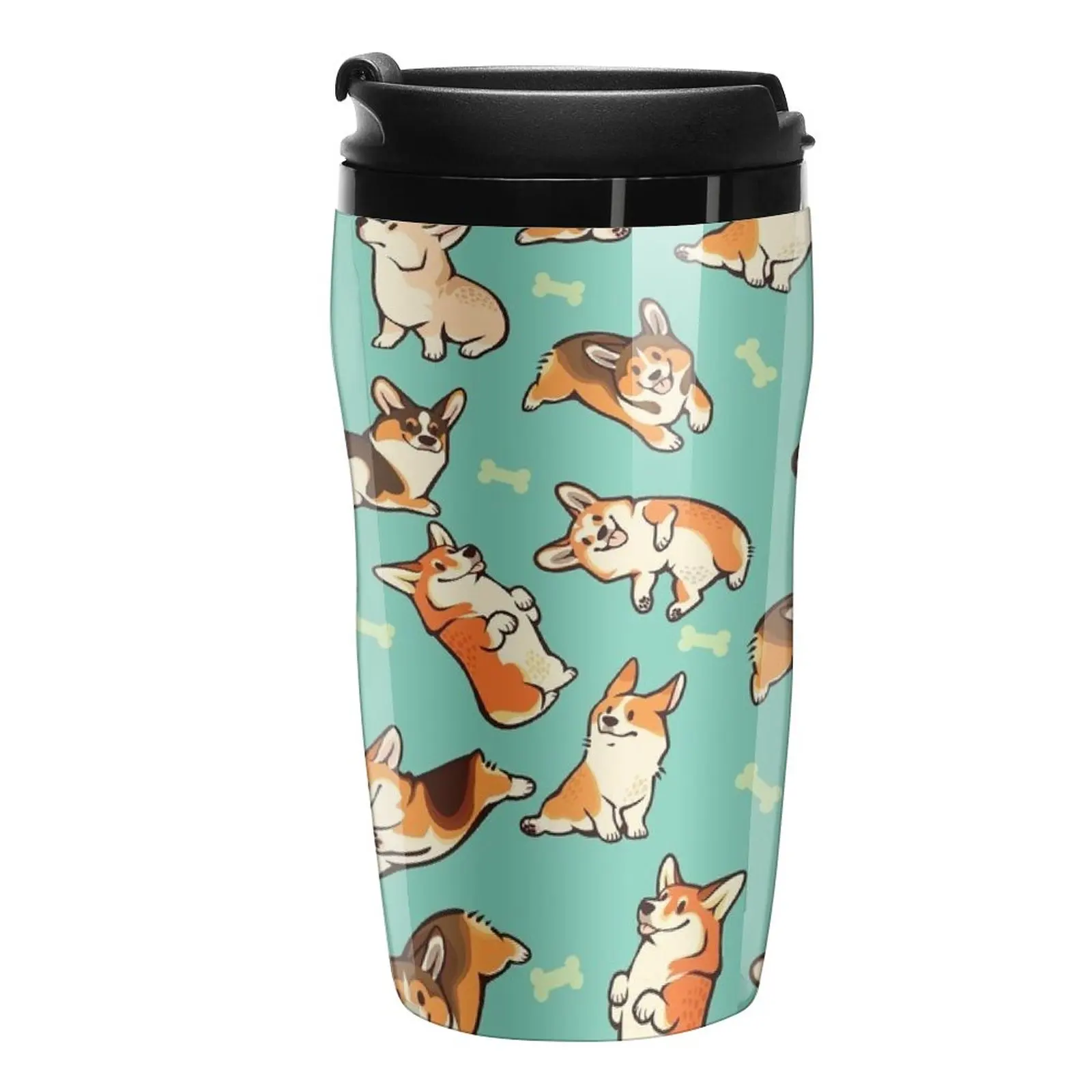 New Jolly corgis in green Travel Coffee Mug Pretty Coffee Cup Coffee Cup To Go Black Coffee Cup