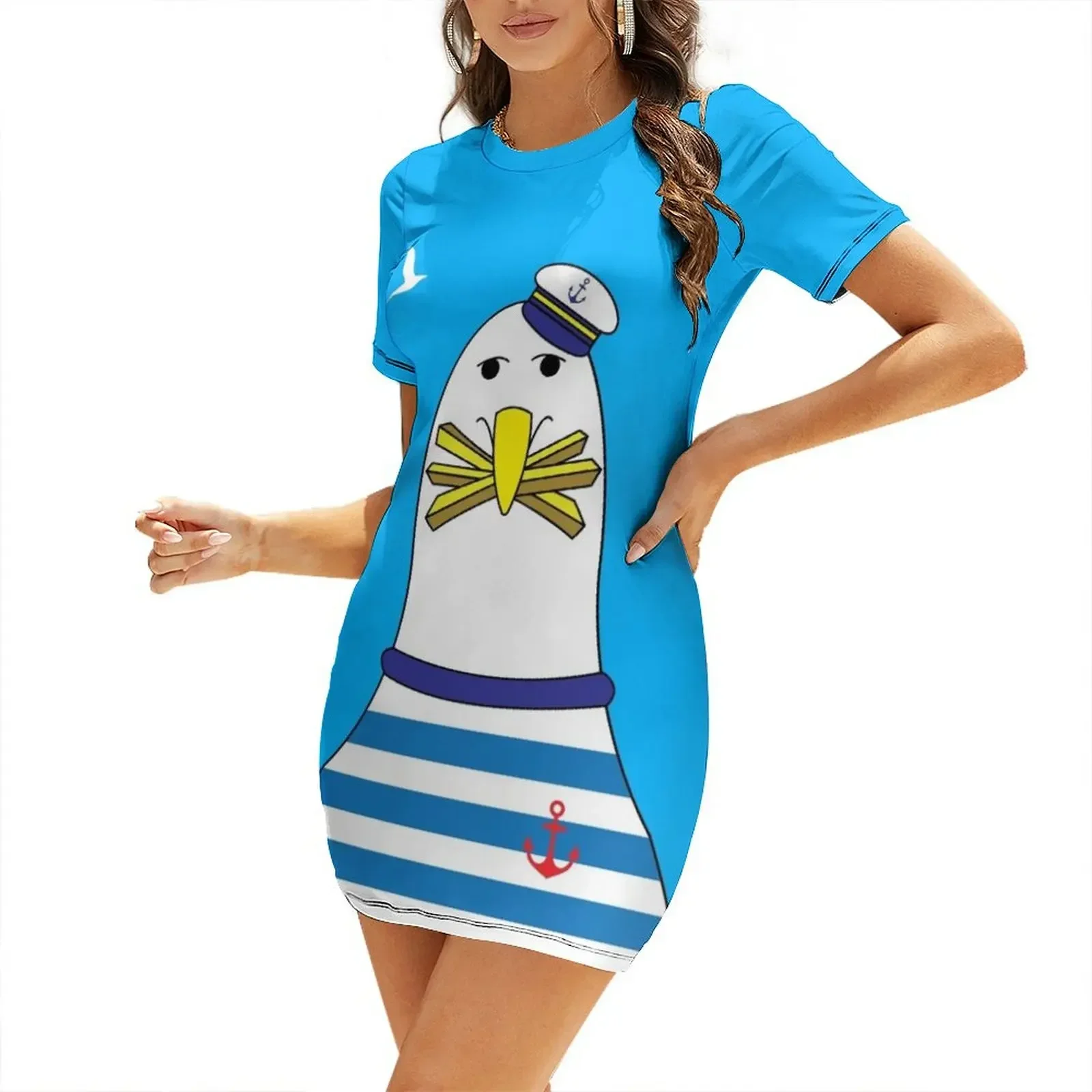 

Nautical Seagull Character Eating Chips Short-Sleeved Dress beach outfits for women summer dress woman 2026