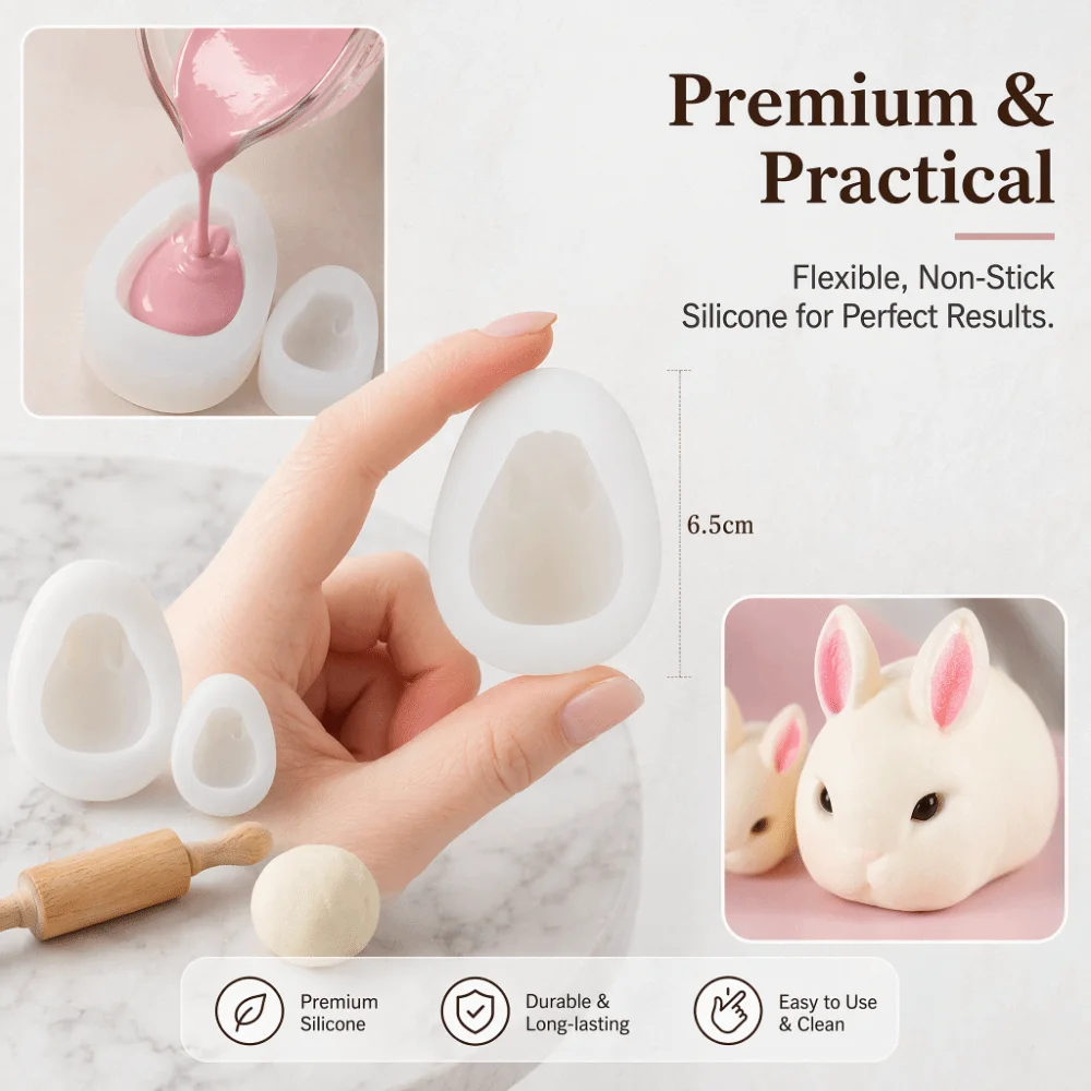 Food Grade Silicone Bunny Silicone Mold Easy Release Detailed Rabbit Shape Rabbit Resin Mold Non-Stick Surface Heat Resistant