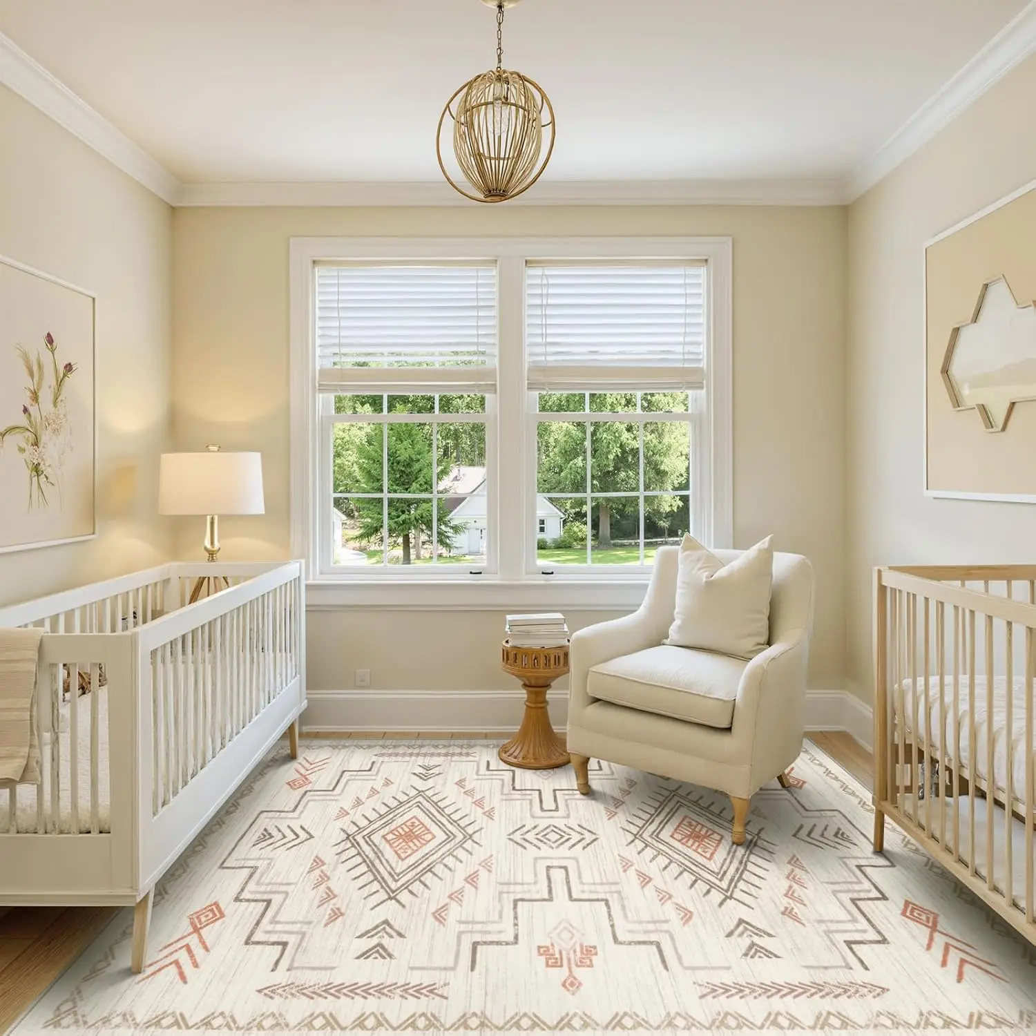 Beige Western and Aztec Tribal Boys Neutral Rug for Living Room, Soft Non-Slip Stain Resistant Large Carpet for Bedroom Dining
