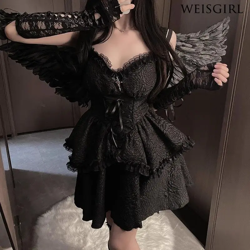 Halloween Cos Dark Angel Demon Uniform Night Role Play Cat Girl With Imp Wings Props Seduction Pure Desire Angel Cos Costume Set