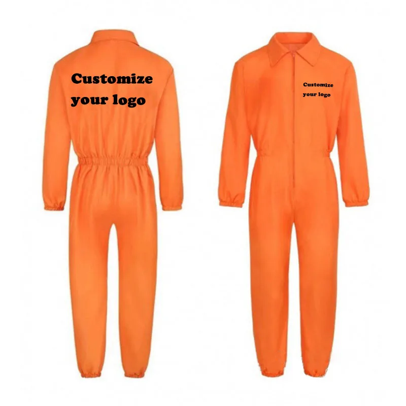 DIY Customize Your Logo Women's Men's Halloween Prisoner Clothing Long Sleeve Work Clothes Jumpsuit Prison Prisoner Clothing