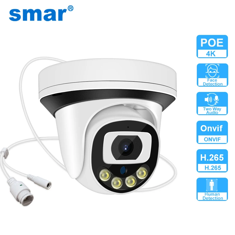 camera ip smar dome com deteccao de rosto vigilancia cctv seguranca domestica visao noturna colorida dois ai audio h265 onvif 4k 8mp poe 01