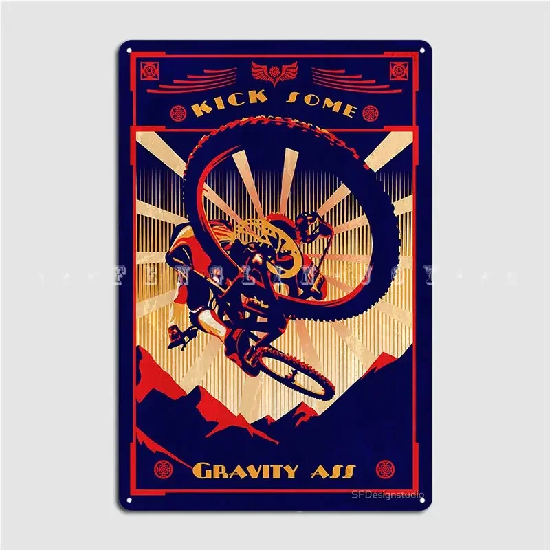 Retro Mountain Bike Kick Some Gravity Ass Poster Metal Plaque Club Home Pub Garage Design Garage Decoration Tin Sign Posters