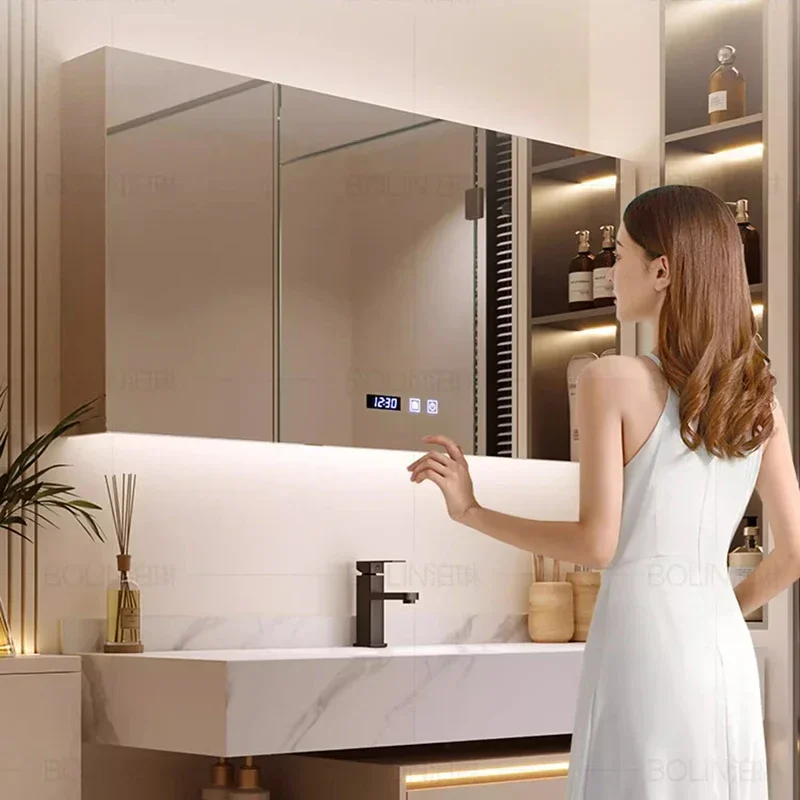 Nordic Cream Style Wall-mounted Bathroom Cabinets Multifunction Design Vanity Smart Mirror Cabinets Furniture Muebles Bano FYBC