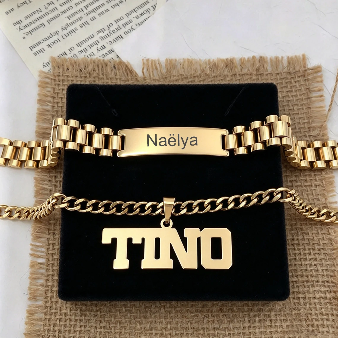 Personalized Custom Name Necklace Bracelet Punk Jewelry Set For Men Women Stainless Steel 5mm Cuban Chain Couples Christmas Gift