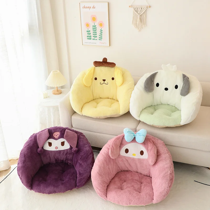 Cute Anime Sanrio My Melody Seat Cushion For Chair Pom Pom Purin Kuromi Back Cushion Comfortable Warm Butt Girly Sitting Cushion