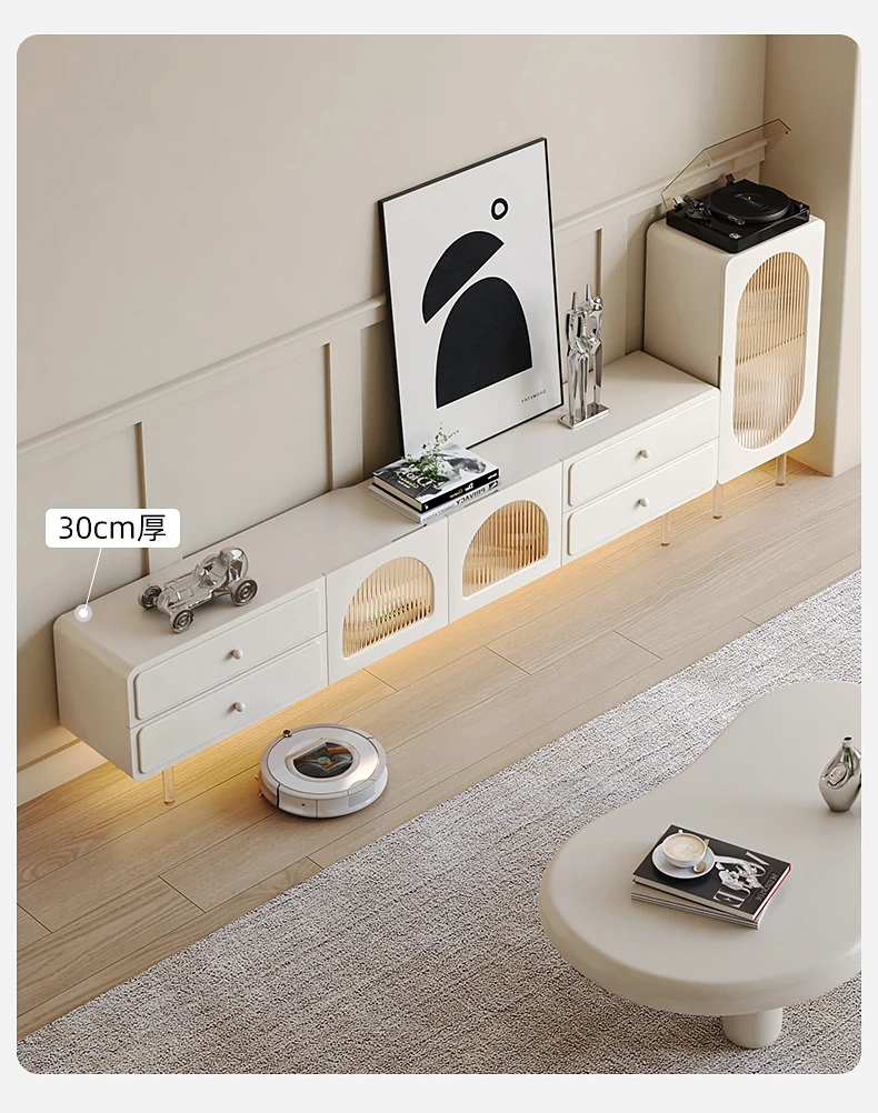 

Cream wind suspension TV cabinet coffee table combination small apartment living room French simple locker