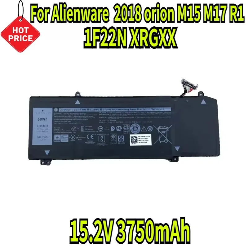 

15.2V 3750mAh 1F22N XRGXX Laptop Battery For Alienware 2018 orion M15 M17 R1 P82F P40E P79F P37E G5 5590 G7 7590 7790