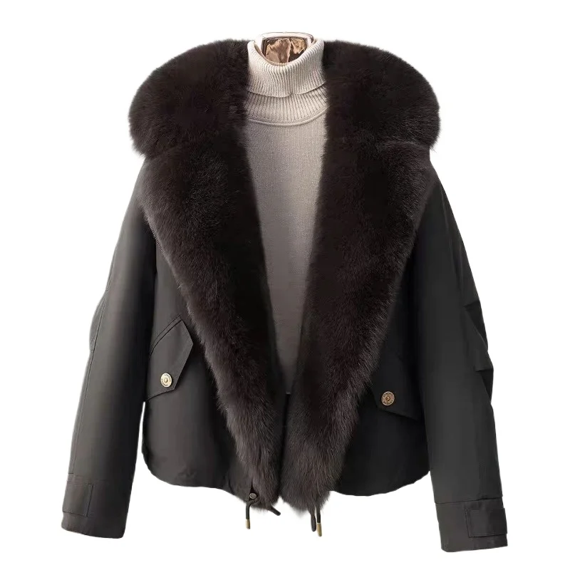 Winter Parker Down Jacket New Short Casual Imitate Fox Fur Collar Fur Removable Jacket  High Quality and High Appearance Level