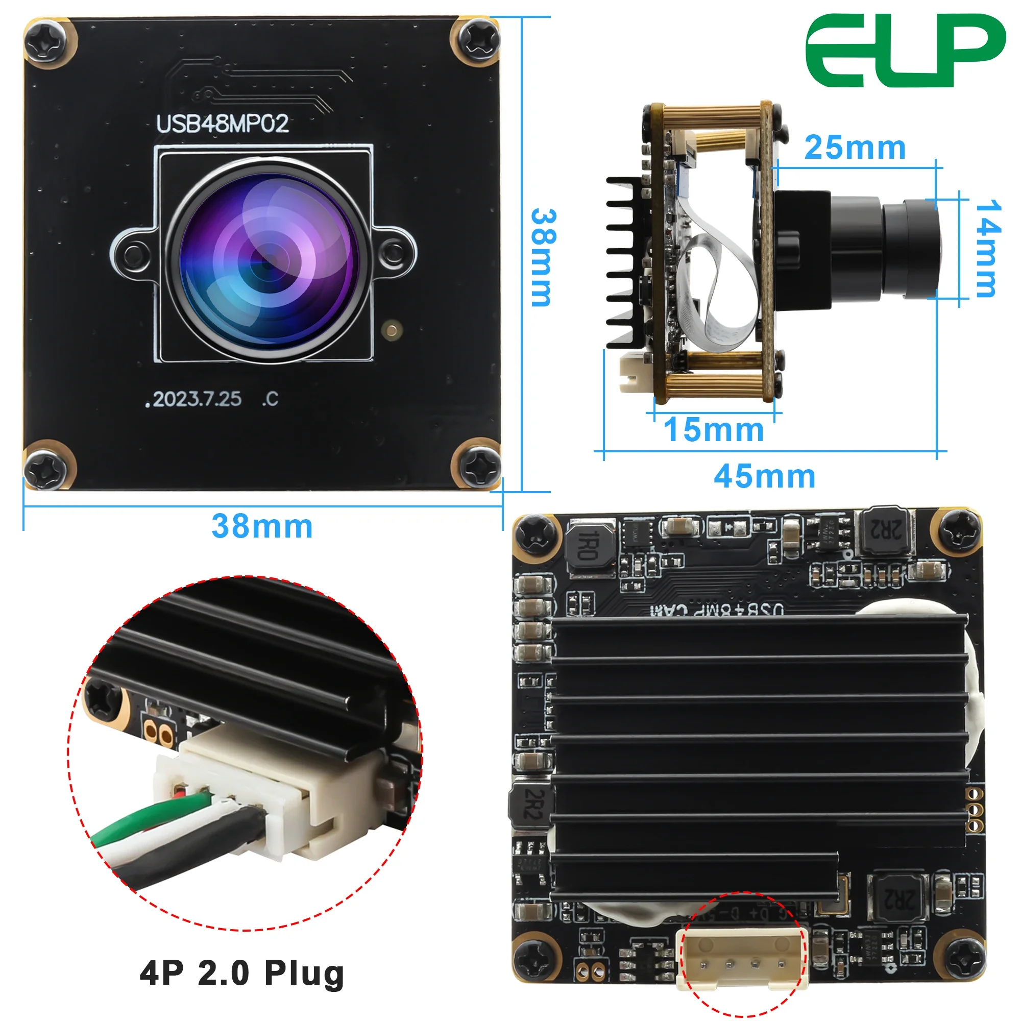 ELP 48MP USB Camera Module M12 2.9mm Fixed Lens IMX586 8000X6000P Mini Webcam Module 138 degree Wide Angle for Machine Vision