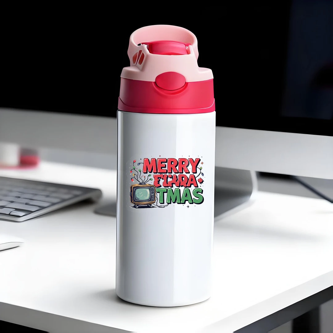 

304 Stainless Steel Insulated Cup + Cartoon TV Sticker Straw Cup Kids Christmas Holiday Gift Creative Water Bottle