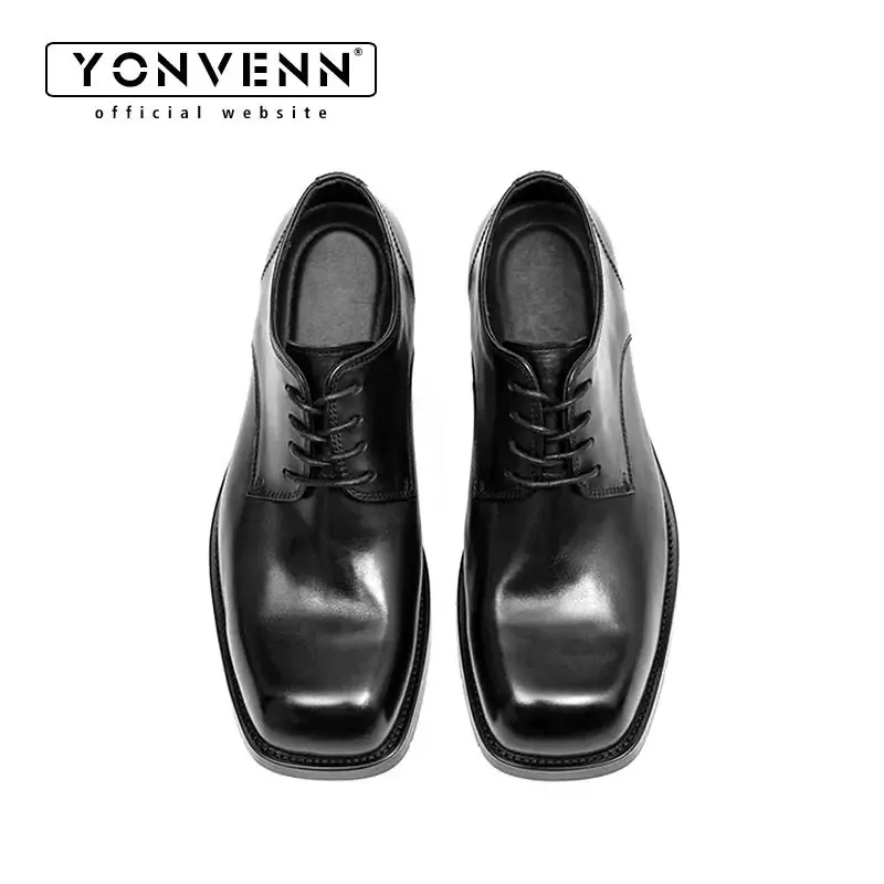 

Square toe lace up cowhide shoes for men height increasing work commuting Oxford shoes casual formal dress shoes