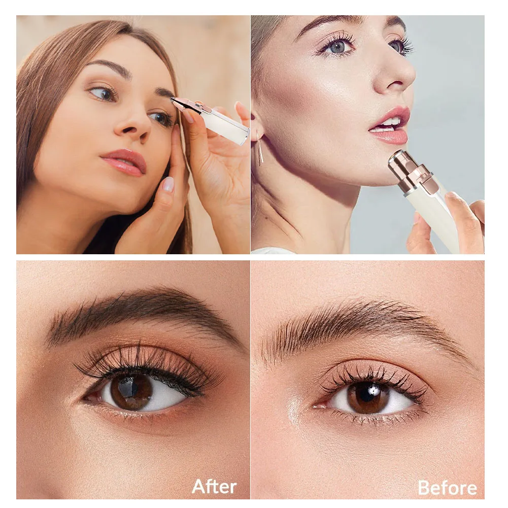 Solimpia 2-In-1 Women Electric Epilator Painless Hair Remover for Lady Shaver Eyebrow Shaper Facial Armpit Portable Trimmer