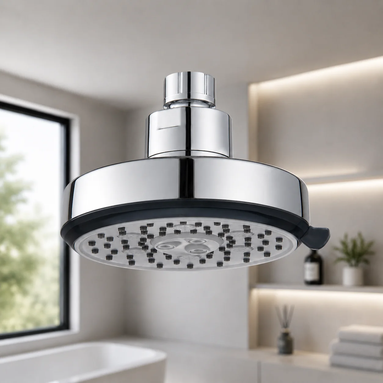 SANIVITAL 4 Spray Modes Fixed Shower Head 360° Rotatable High Pressure G1/2 Chrome Overhead Sprayer