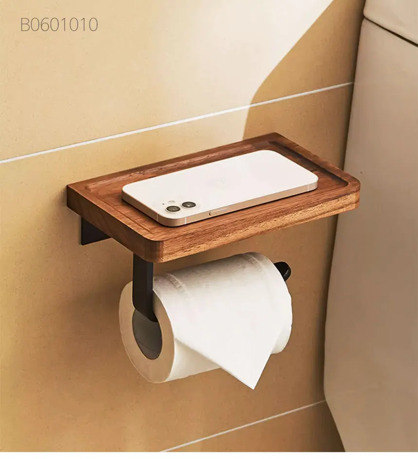 Cinnamonshop Non-Drill Wooden Bathroom Toilet Paper Holder (Single A)