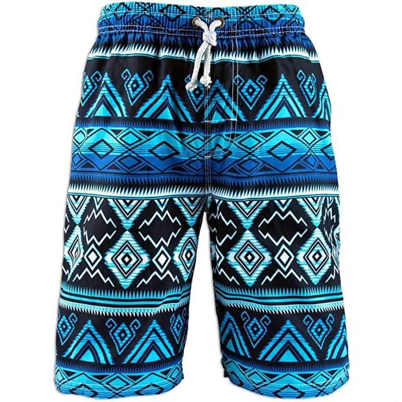 Bermudas de Praia Masculinas Coloridas com Estampa Étnica, Calções Curtos com Impressão 3D Matemática, Calções de Surf Havaianos, Calções de Natação de Secagem Rápida