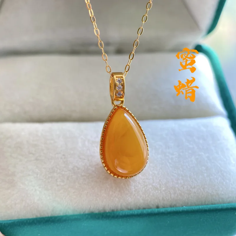 Chicken Oil Yellow Women, S925 Sterling Silver Inlaid Amber Drop Pendant