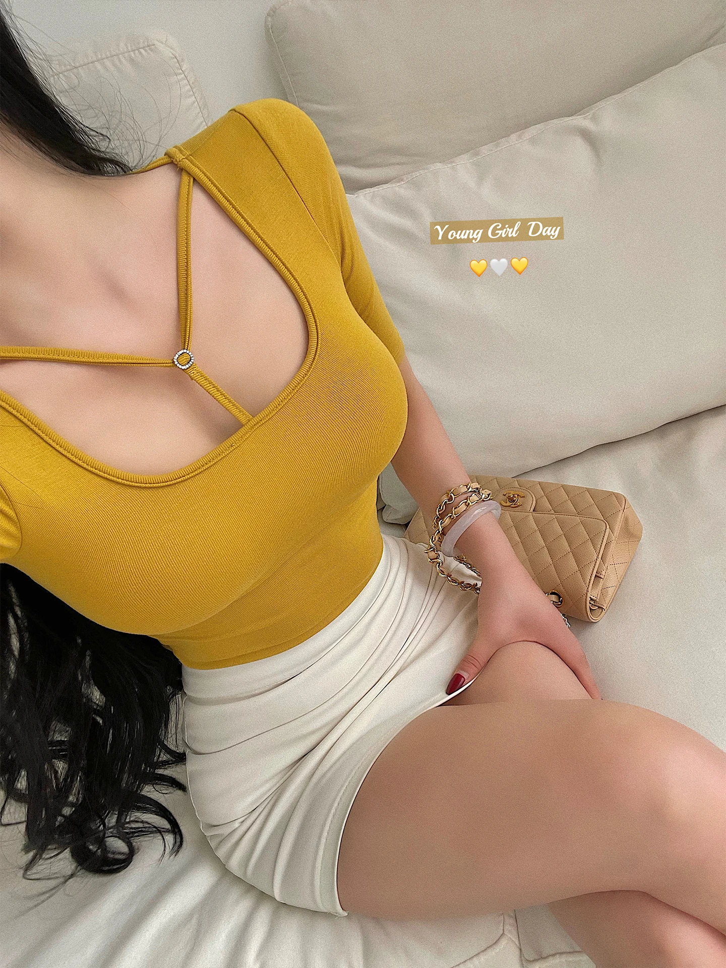 Sexy Young Girl Day T-Shirt mid Sleeve Slim Fit with Chest Pad Hollow out Strap Design Chinese Style Women's Casual Top