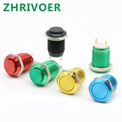 1pcs 12mm 2pin Metal Push Button Switch Color Oxidation  Flat/High Head Waterproof Self-reset/Momentary Normal Open Pin Terminal