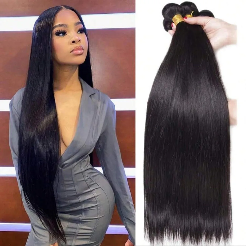 

Bone Straight Hair Bundles Brazilian Straight Hair 3 Bundles 40Inch 100% Unprocessed Virgin Human Hair Quick Weave Natural Black
