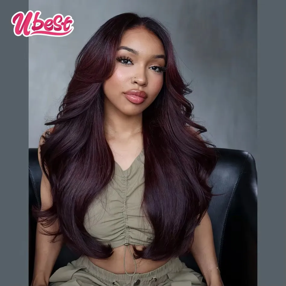 

Ubest 13X6 Transparent Lace Front Wigs Body Wave Human Hair Dark Red Brown Colored 5X5 Lace Closure Wig Pre Plucked For Women