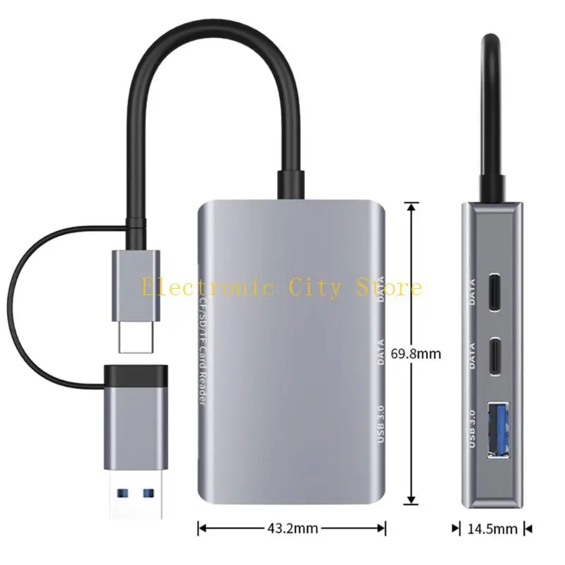 USB3.0 Type C อะแดปเตอร์ TF เครื่องอ่านการ์ดความเร็วเร็วการถ่ายโอนข้อมูลการถ่ายโอนความทนทาน HU8D