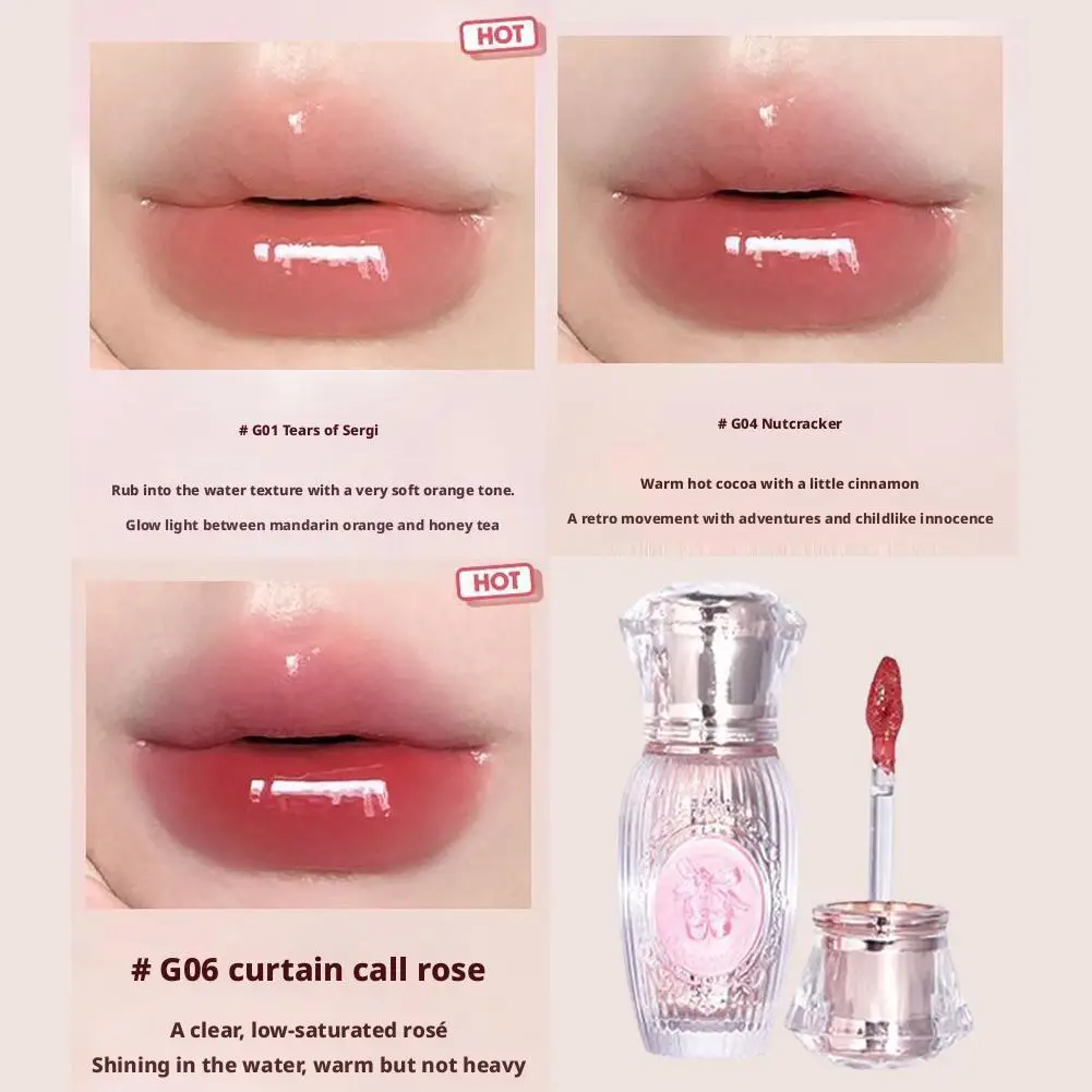 ジェムストーンミラー表面リップグロスシャイングリッターリッププランパーヌードカラーリップデュー保湿メイクアップリキッドリップスティック女性用コスメ