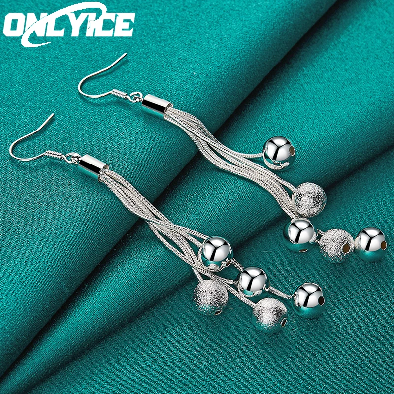 

New Charm 925 Sterling Silver Earrings For Women Wedding Fashion Jewelry Grace Tassel Hanging Beads Long Earrings Christmas Gift