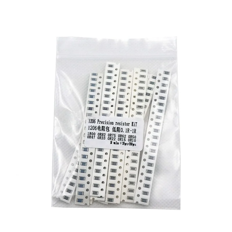 

200PCS 1206 SMD Low Resistance Resistor Assortment Kit 0.1R To 1R 10 Values 1 Percent Precision SMT Set
