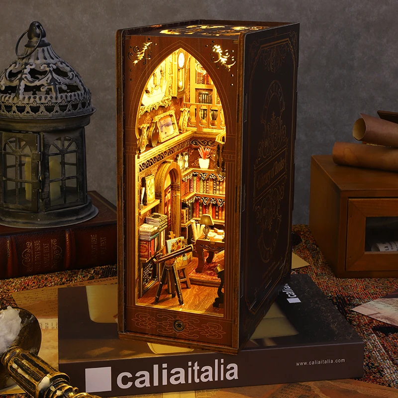 DIY Book Nook Kit Wooden Mini Dollhouse 3D Puzzl Model Building Handmade Bookshelf Insert Home Decor For Xmas Birthday Gifts