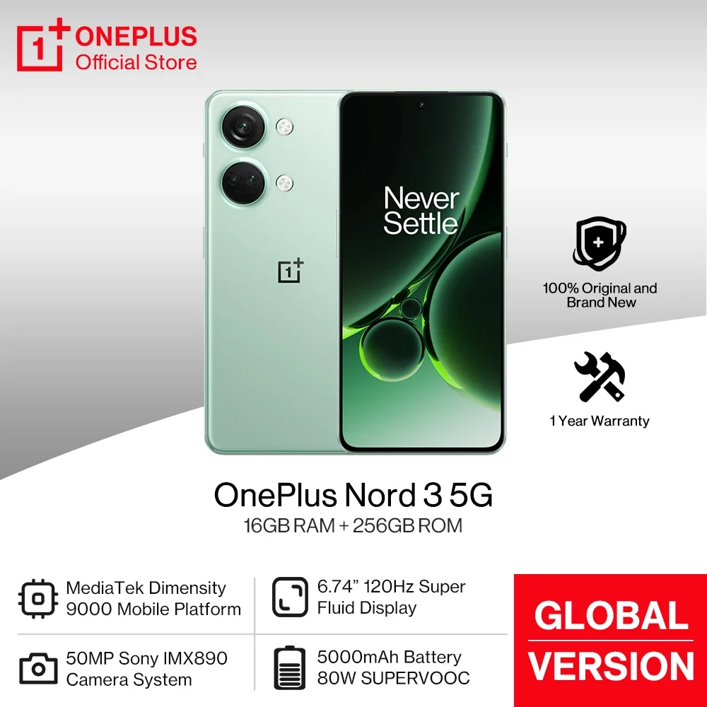 OnePlus Nord 3 5G الإصدار العالمي 8GB 128GB MediaTek الأبعاد 9000 120 هرتز شاشة AMOLED فائقة السوائل 80W SUPERVOOC Charge #1