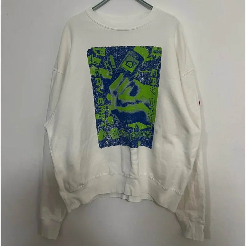 

Mobile Phone Pattern Psychedelic Print Name White Casual Cavempt Hoodie Versatile Top Men Women Round Neck C.E Pullover