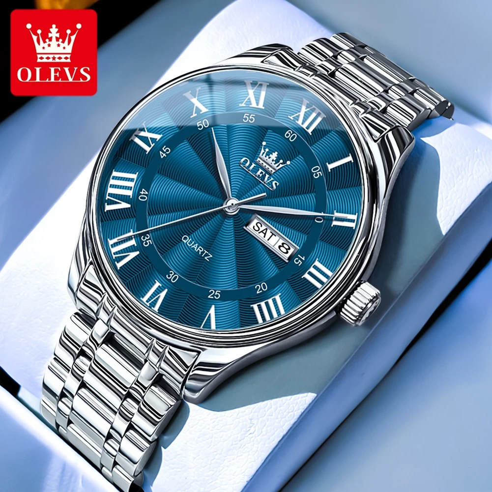 

OLEVS Brand Fashion Quartz Watch for Men Luxury Stainless Steel Waterproof Business Mens Watches Sport Week Date Clock Reloj