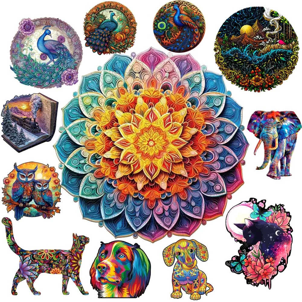

Wooden Animal Puzzle for Kids Adults Exquisite Educational Decompression Toys Creative Lovely Dog Wood Jigsaws Holiday Gifts