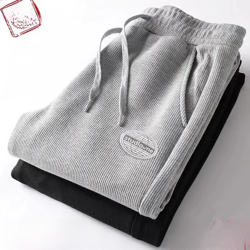 

Loose Fit Men's Joggers Breathable Large Size Cuffed Sports Casual Thin Nine-Piece Pants Low Elasticity Summer Trendy Youth