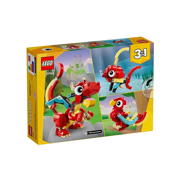 LEGO Creator 3 In 1 Red Dragon Toy, Transforms From Dragon Toy To Fish Toy To Phoenix Toy,  31145 Room Decoration