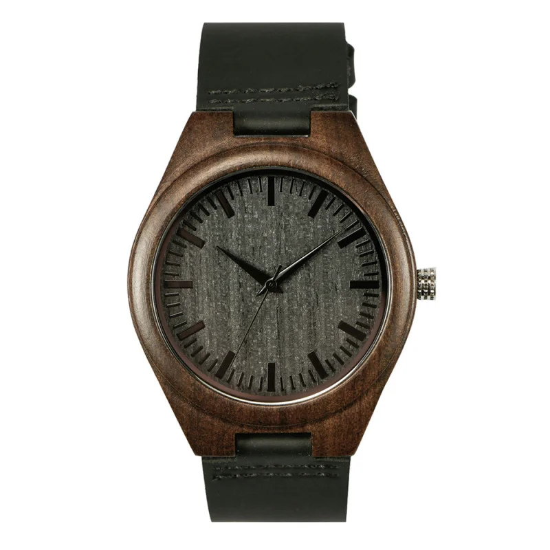 Gran oferta transfronteriza, reloj de madera con cinturón de cuero Popular, reloj de cuarzo informal a la moda, importado de Japón, movimiento de ébano Wat para hombres