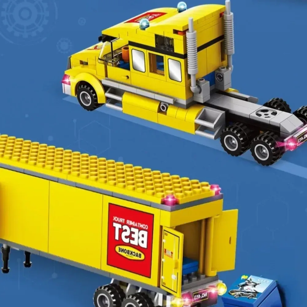 City Technical Yellow Delivery Transport Truck ‌ Bausteine Grün Blau Bus Station Modell Spielzeug für Kinder Urlaub Geschenke – Detail 14