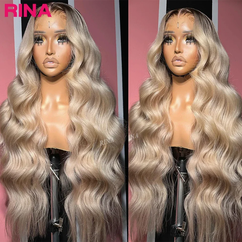 13x6 Ombre Blonde With Root Colored Lace Front Wigs For Women Human Hair Body Wave Ombre Ash Blonde Lace Frontal Wig