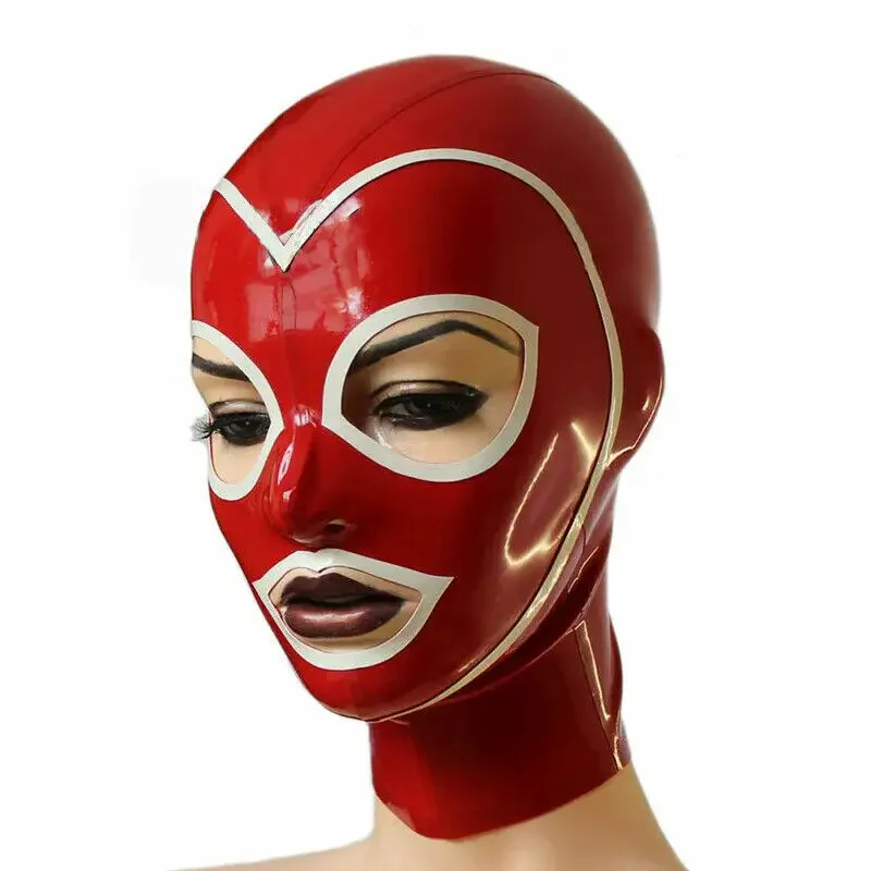 Traje Cosplay Látex com Capuz De Costura, Chapelaria De Borracha, Masquerade, Vermelho, 0.4mm, XS-XXL