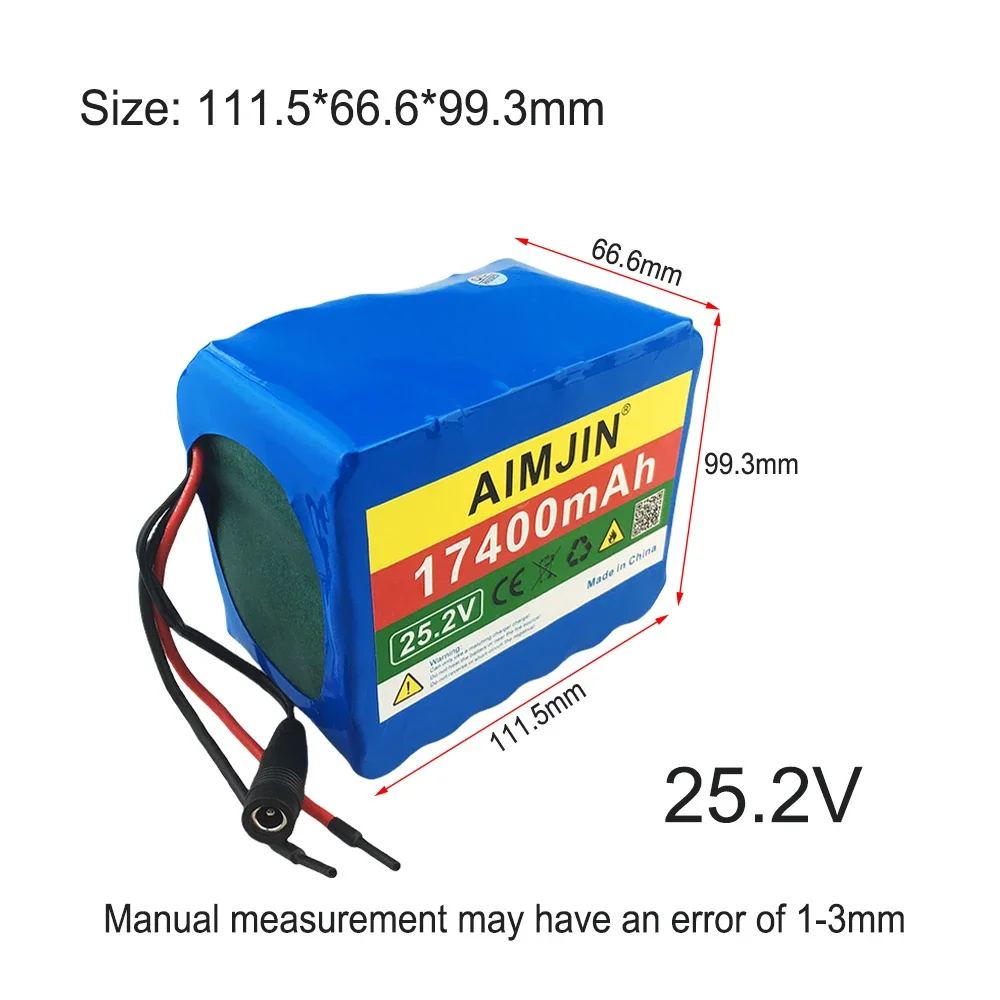 25.2v 17400mah grande capacidade 18650 bateria de lítio 6s5p bms bateria de energia, com carregador