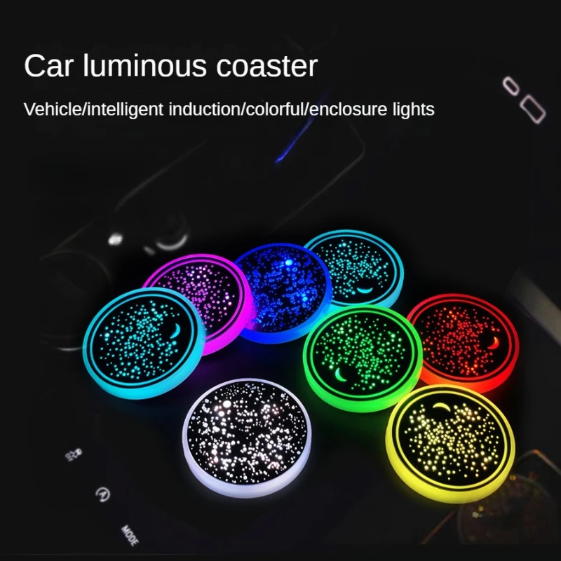7 Colors Car LED Luminous Water Cup Pad Auto Cup Bottle Holder Coaster Anti-slip Pad Mats Interior Atmosphere Light Decor