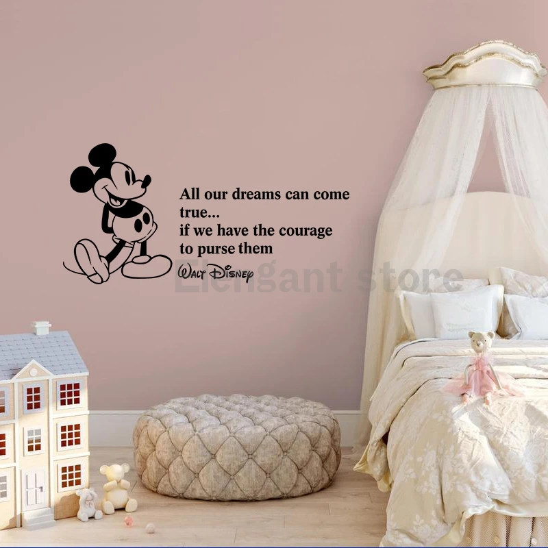 Mickey Quote Wall Sticker Cute Cartoon Mouse Kids Room Vinyl Wall Decals Decoration Children\'s Room Baby Bedroom Decor Mural