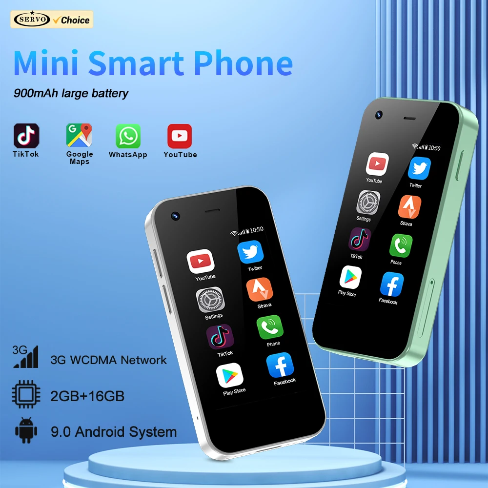 SERVO Mini Smartphone KING5000, Android 9,0, red 3G, 2GB, 16GB, WiFi, punto de acceso, Play Store, cámara HD cromada, teléfonos de tamaño pequeño