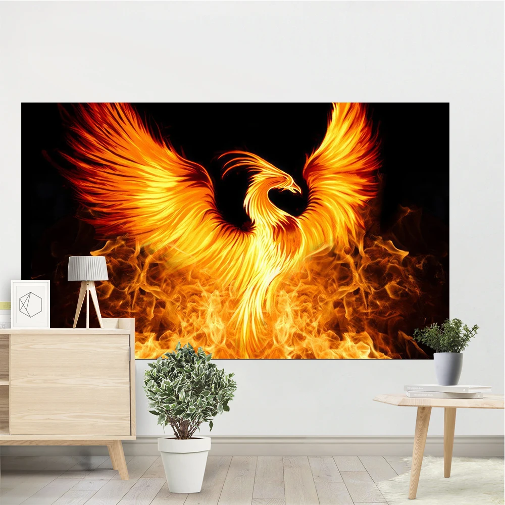 Fire Phoenix Wall Hanging Tapestry Flying Bird Art Decorative Blanket Curtain Hanging at Home Bedroom Living Room Decor