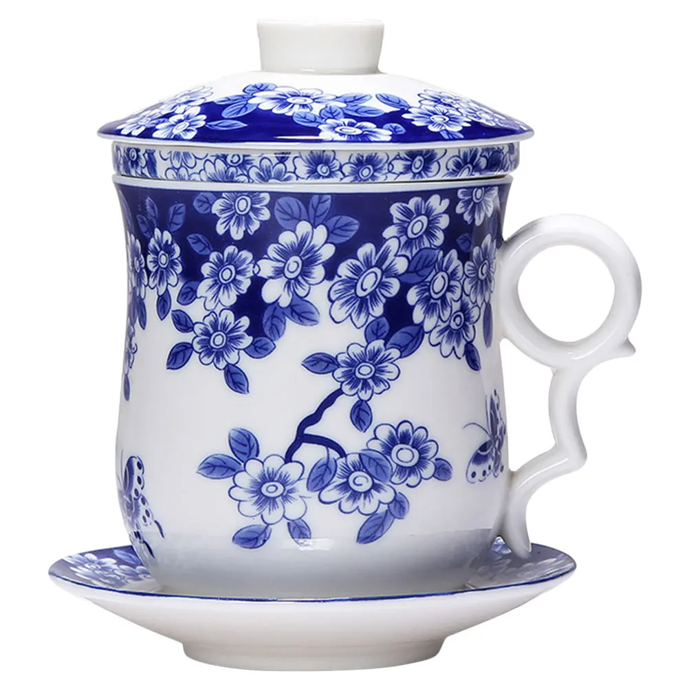 

1Set Traditional Ceramic Teacup Porcelain Mug Infuser Saucer Retro Tea Cup for Home Tea Shop Restaurant Hotel Ceramic Teaware