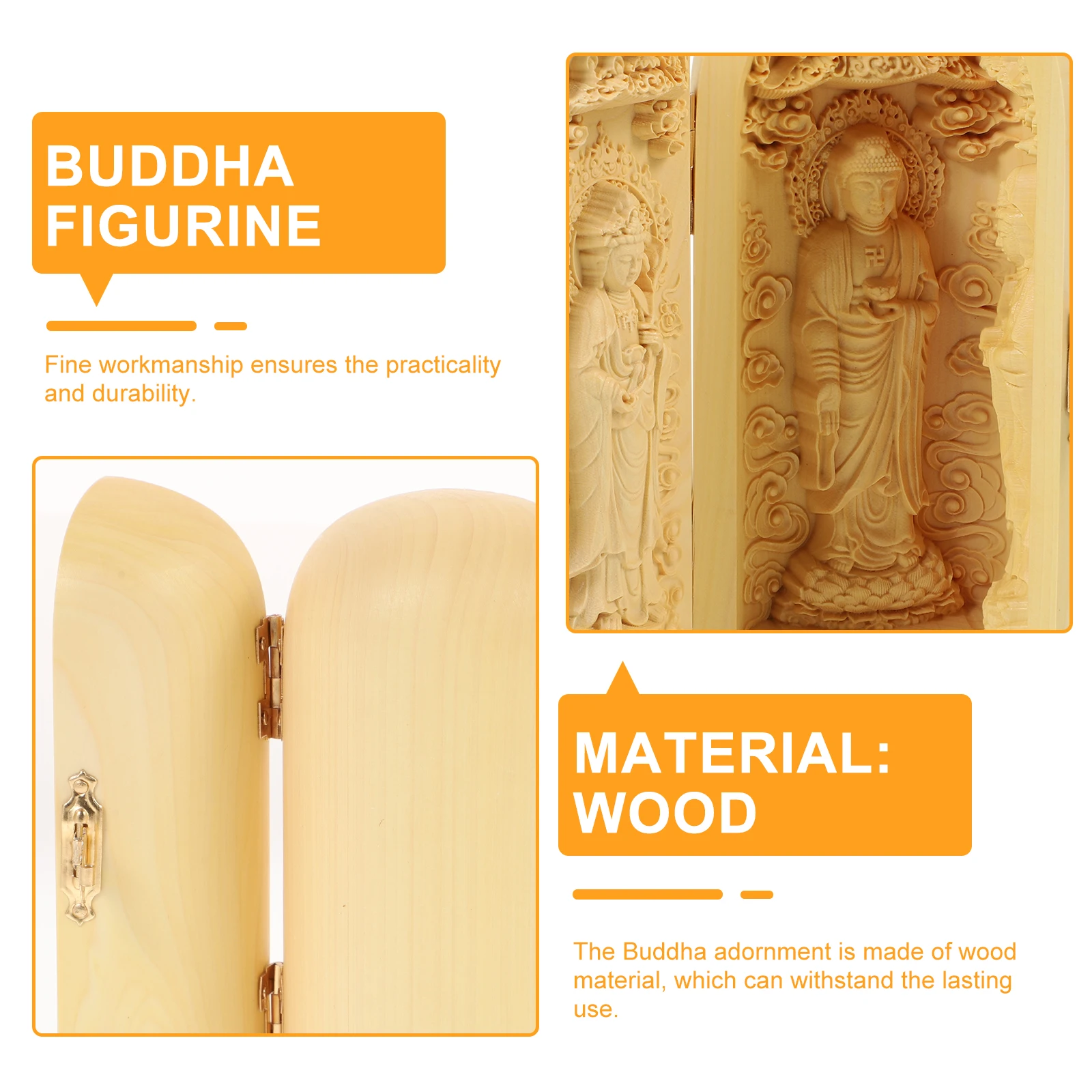 

Wood Buddha Statue Retro Design Desktop Decoration Small Space Saving Zen Decor for Home Temple Wood Craft Sculpture Buddha