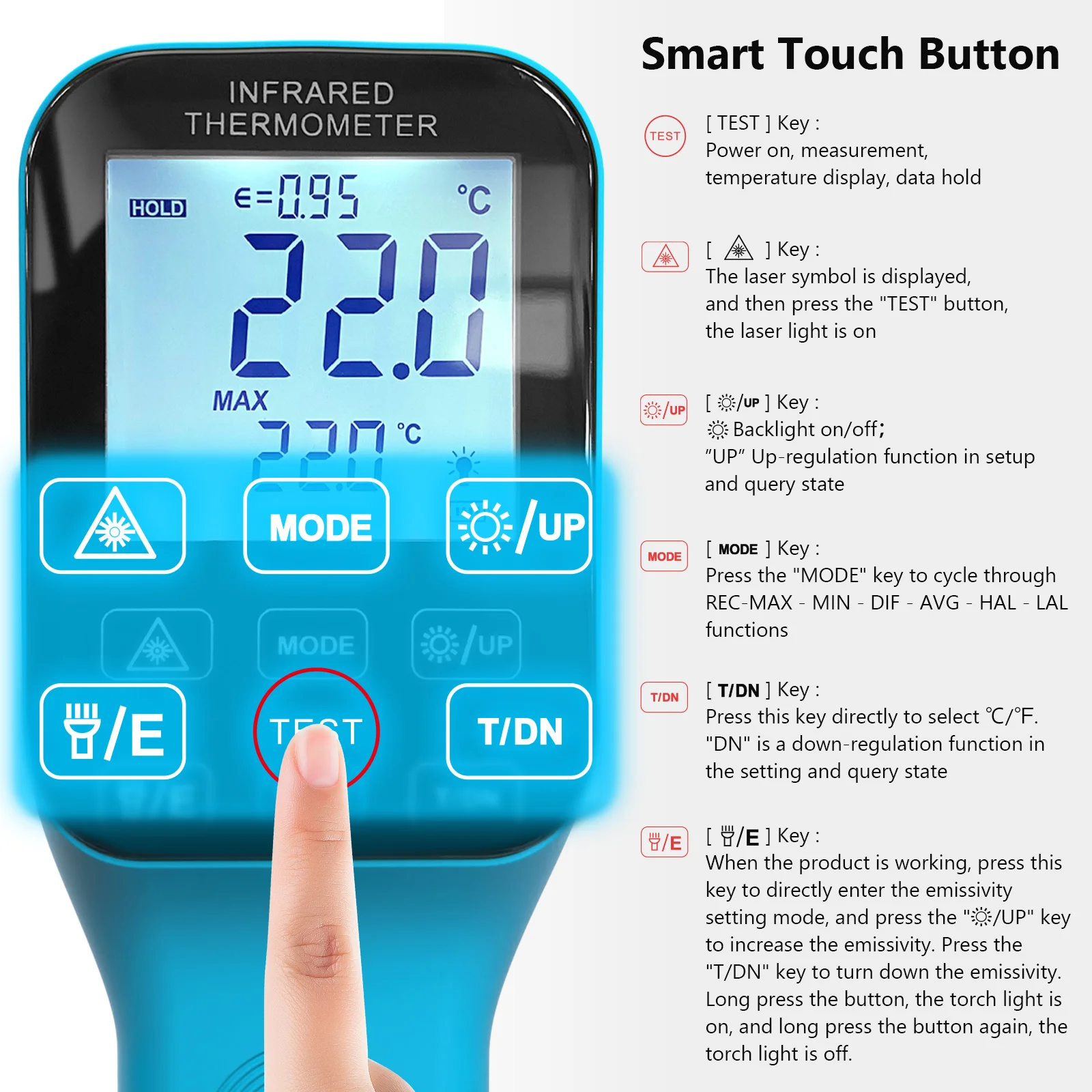 HOLDPEAK Pyrometer -58℉~2912℉ High Temp IR Thermometer Gun D:S=30:1 Dual Laser Industrial w/Touch Buttons, Rechargeable,HP-1600